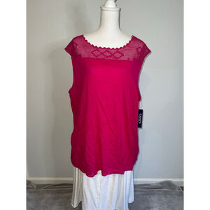 Women's NEW CHAPS Pink Crochet Yoke Tank Top 3X